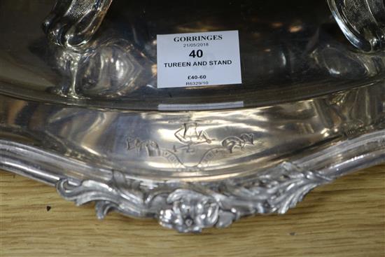 A silver plated tureen and stand width 49cm height 33cm